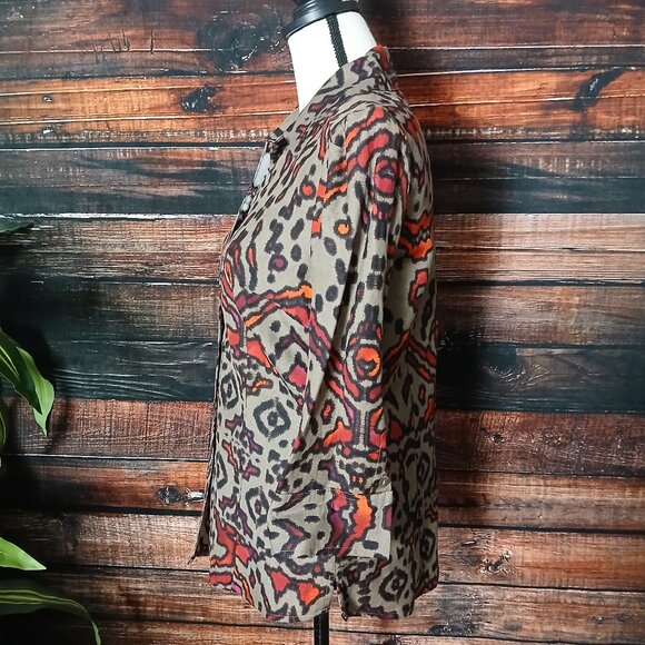 East 5th Top Blouse S Linen Rayon Blend 3/4 Sleeve Aztec Bohemian - Picture 6 of 9